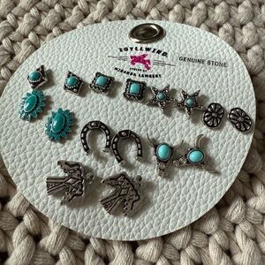 Authentic stone Boot Barn Jewelry Turquoise and Silver Earring Set, Rings